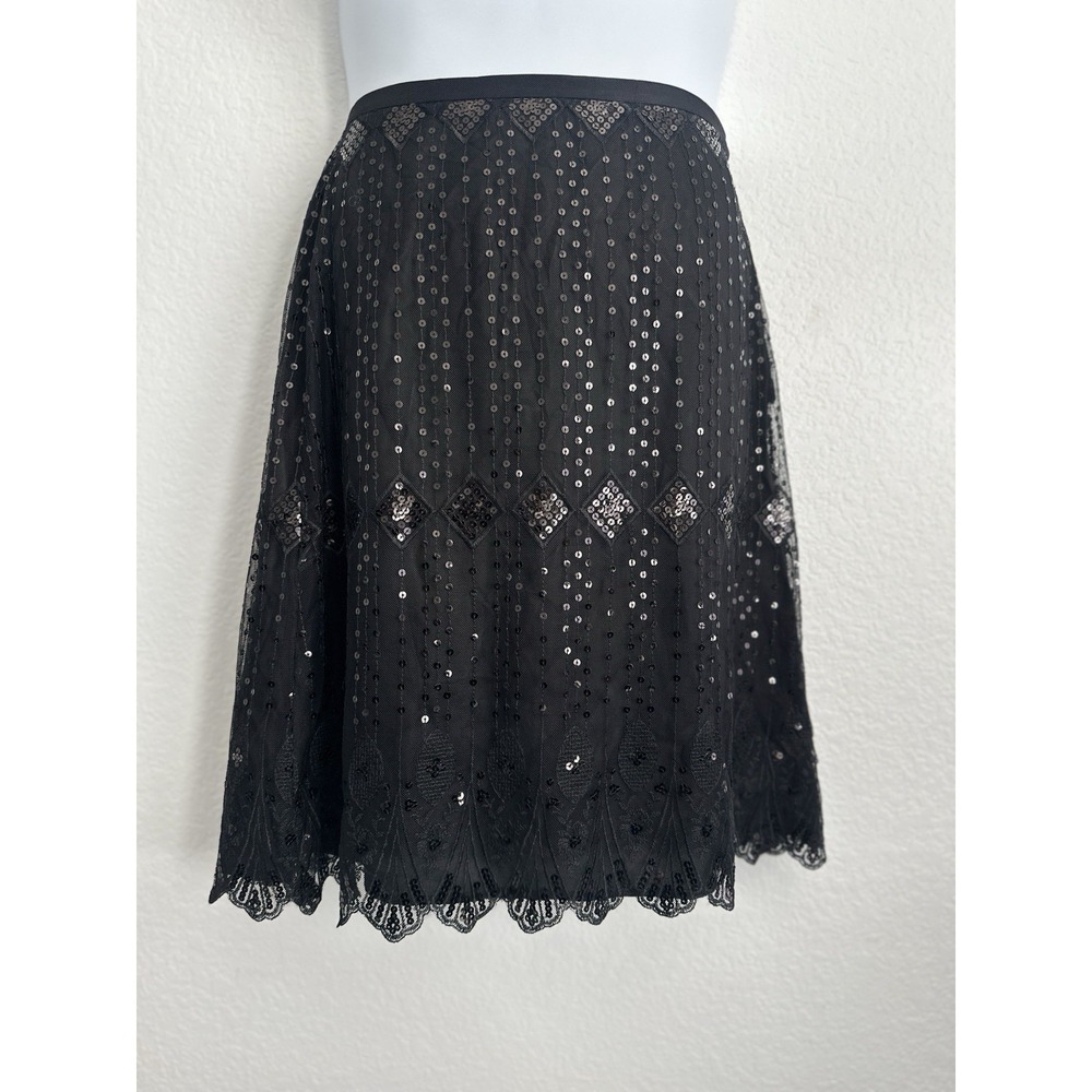 Women's Sz: 8 Black Sequin and Mesh Scalloped Hem Skirt, Grace Elements 20s 30s - Picture 6 of 7